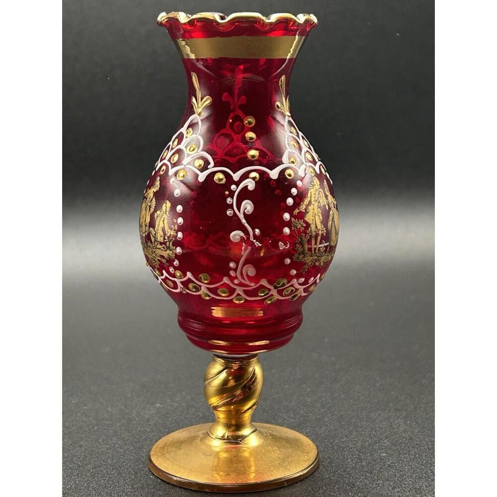 Vintage Beautiful Murano Italian art glass Classical Cameo Vase Red 5 Inch 1970s - Picture 3 of 9
